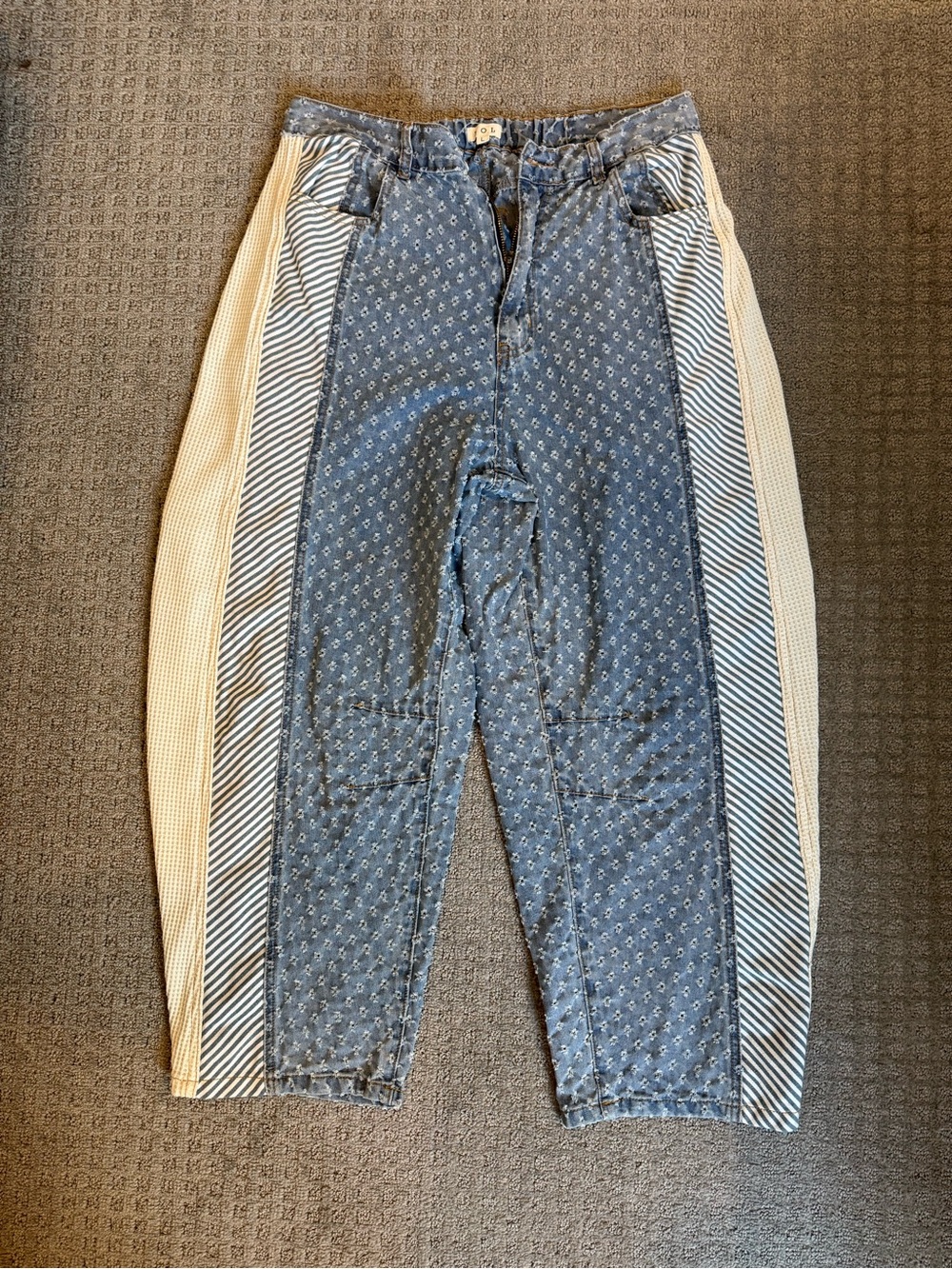 Three Bird Nest Patchwork Blue & Cream Barr Jeans